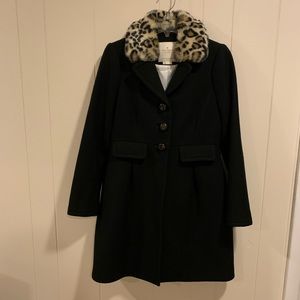 Kate Spade Size 6 Black Wool Coat with fur collar